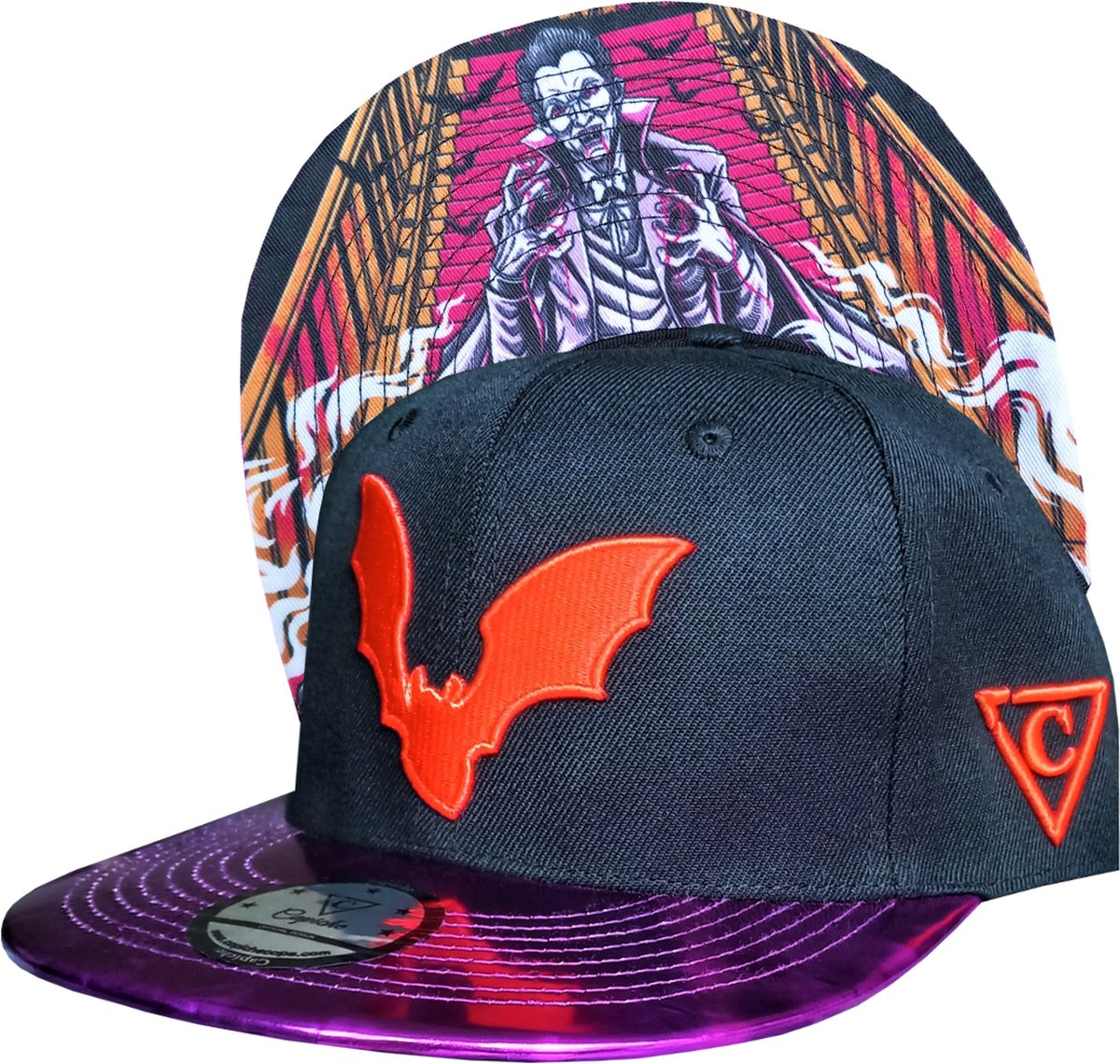 Capiche® Snapback Pet Heren – Vampier – Zwart & Paars Metallic – Verstelbaar met Druksluiting – Sportcap – Baseball Cap – Mannen Pet – Vampieren Pet