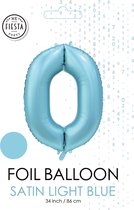 folieballon cijfer 0 mat licht blauw metallic