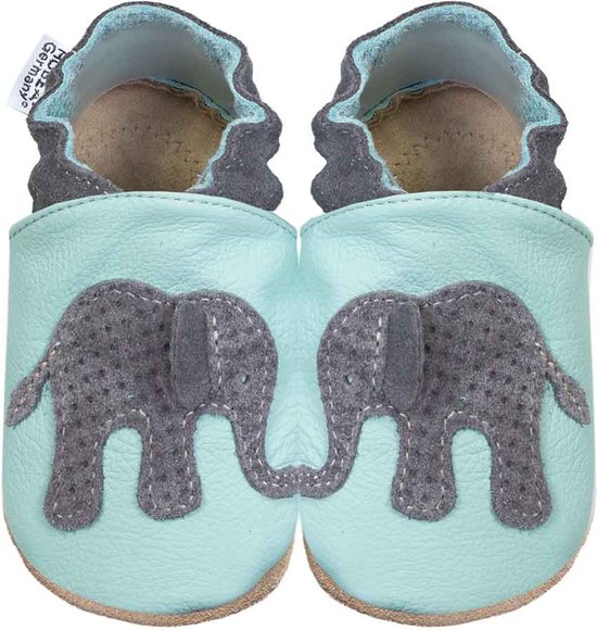 Hobea helderblauwe babyslofjes met olifant maat 20/21