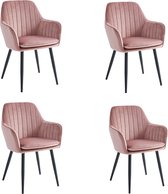 Bol.com Colenis® - Lavinia Eetkamerstoel - Set Van 4 - Roze - Velvet - Industrieel - Met armleuning aanbieding