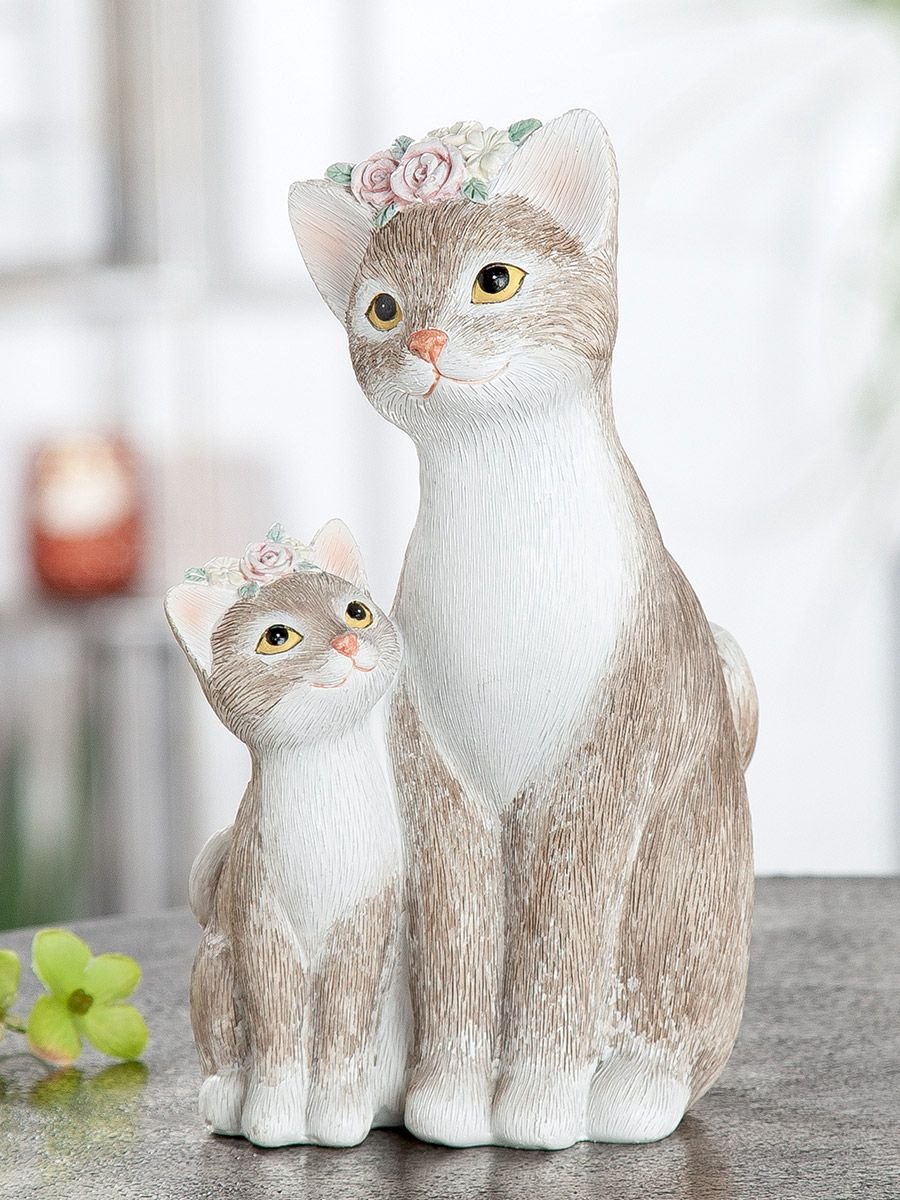 Kat Nala met kitten polyresin 19.5 cm hoog - figuur interieur - beeld - polystone - decoratie voor binnen - interieurdecoratie - zomercollectie - herfstcollectie - wintercollectie - geschenk - cadeau - gift - verjaardag - Kerst - Nieuwjaar