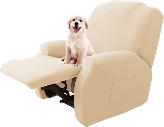 Elektrische relaxstoelhoes universeel 1-zits met zakken elastische stoelhoes afneembare hoezen voor ontspanning beige