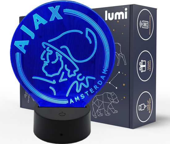 atleet Actuator Voorspellen Lumi 3D Nachtlamp - 16 kleuren - Ajax - Amsterdam - Voetbal - LED Illusie -  Bureaulamp... | bol