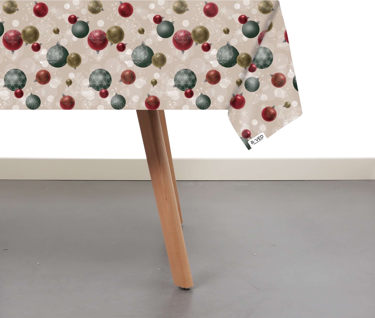 Raved Tafelzeil – 140 cm x 320 cm – Kerstballen Beige – PVC – Afwasbaar
