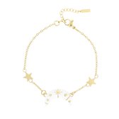 OOZOO Jewellery - Goudkleurig/witte armband met een maan bedeltje - SB-1031
