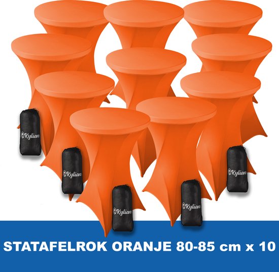 Statafelrok Oranje x 10 – ∅ 80-85 x 110 cm - Statafelhoes met Draagtas - Luxe Extra Dikke Stretch Sta Tafelrok voor Statafel – Kras- en Kreukvrije Hoes