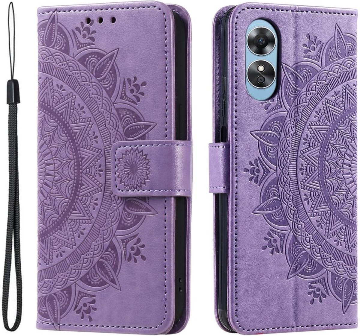Geschikt voor Oppo A78 Mandala Book Case Hoesje met Pasjeshouder Paars
