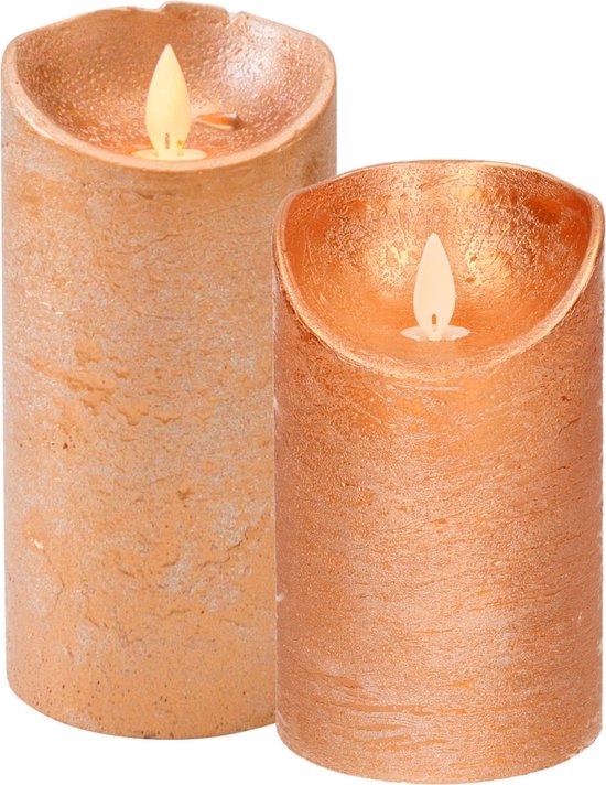 Anna Collection - LED kaarsen/stompkaarsen - 2x st - koper - 12,5 en 15cm
