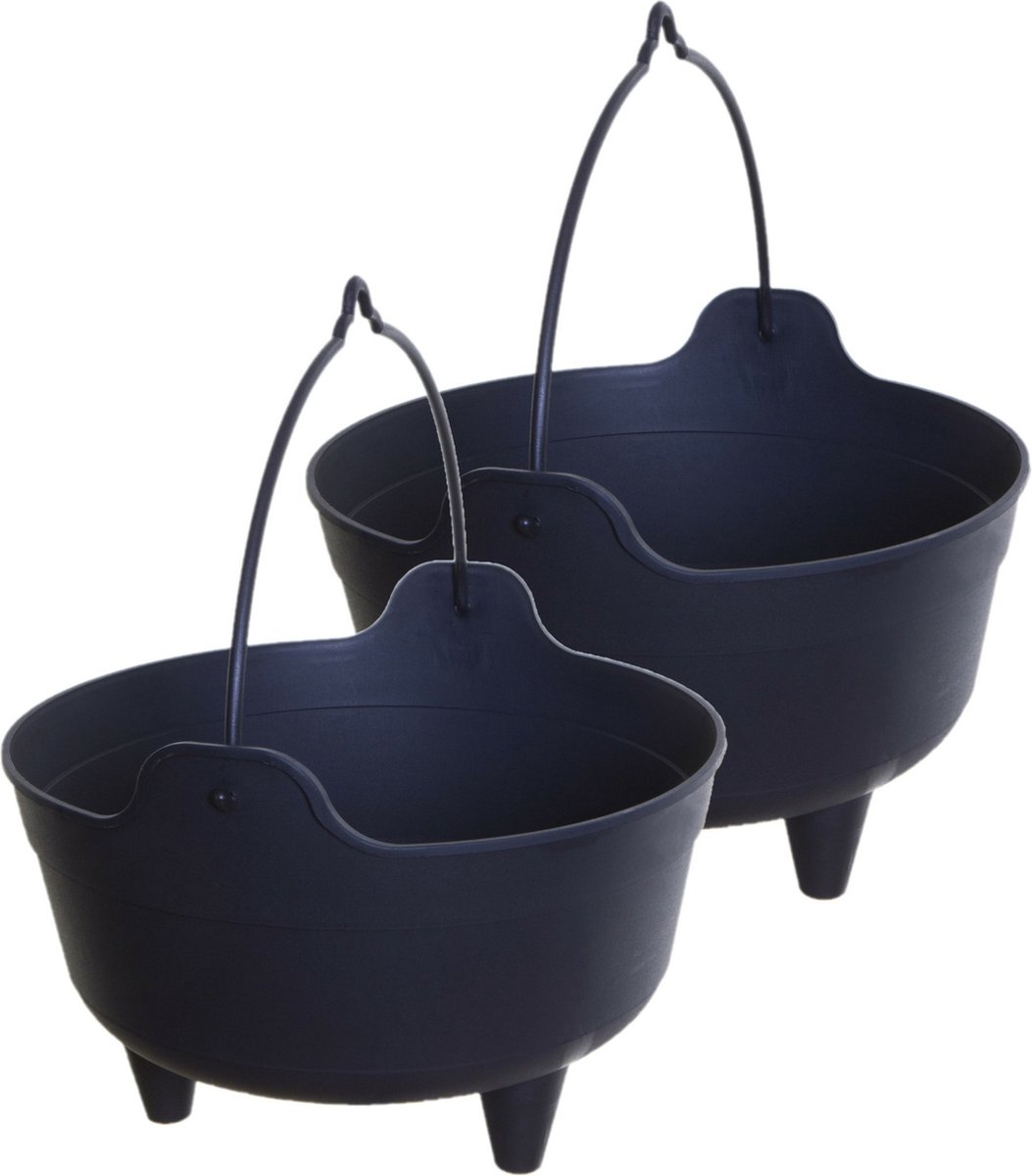 WhiteFurze Heksenketel/kookpot - 2x - zwart - 9 liter - kunststof - D37 x 25 cm - Halloween feestversiering