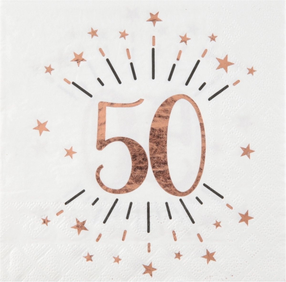 Santex Verjaardag feest servetten leeftijd - 10x - 50 jaar - rose goud - 33 x 33 cm