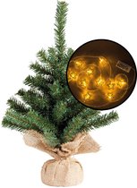 Kleine kunst kerstboom - groen - incl. 3D sterren lichtsnoer metallic goud - H45 cm