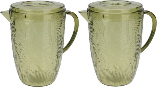 Excellent Houseware Pichet / carafe à eau - 2x - vert - 2500 ML - plastique - D14 x H21 cm
