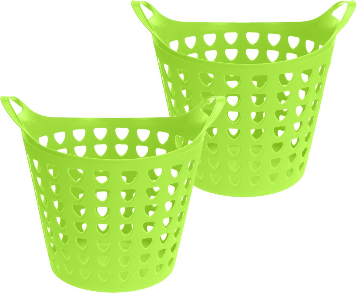 Goedkoopste Excellent Houseware Flexibele wasmand - 2x - groen - 26 liter - kunststof - 40 x 42 cm