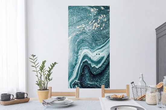 Stickers muraux - Sticker Foil - Pierres Précieuses - Blauw - Nature - Marbre - Abstrait - 60x120 cm - Film Adhésif - Stickers muraux Chambre Enfant - Papier Peint Auto Adhésif