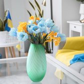 Glazen vaas, groene mat, bloemenvaas, glas voor rozen, tulpen, pampasgras, decoratie ornamenten voor thuis, kantoor, bruiloftsdecoratie