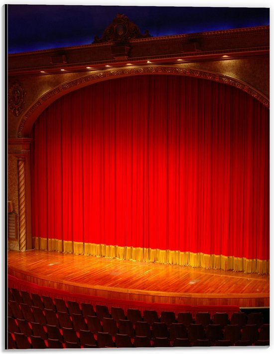 Dibond - Podium met Rode Theatergordijnen in Theater - 30x40 cm Foto op Aluminium (Met Ophangsysteem)