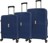 SB Travelbags 3 delige kofferset 4 dubbele wielen trolley - Blauw - TSA slot