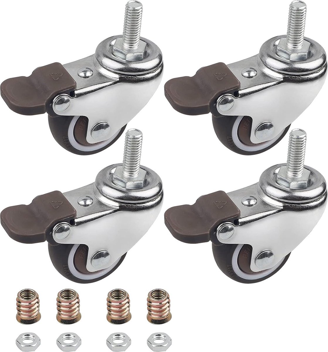 4 Ruote Girevoli Con Freni 38 Mm - Gomma TPE, Filettatura M8 X 15 Mm - Portata 88 Kg - Foto 7