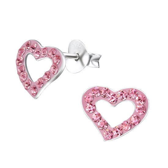 Amanto Kids Oorbellen Faiza Pink - 925 Zilver E-Coating - Hartje - 10x7mm