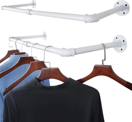 Industriële kledingrek voor wandmontage, kledingstang, verkoopstandaard, kastopslag, kledingorganizer, wit