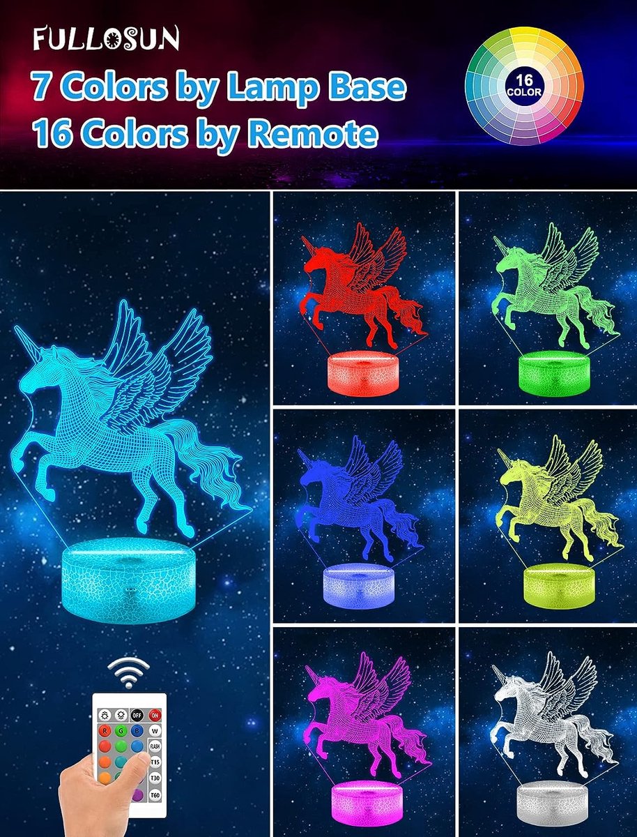 Lampe licorne 3D en acrylique pour filles, veilleuse Led