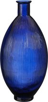 Mica Decorations Firenza Fles Vaas - H59 x Ø29 cm - Gerecycled Glas - Donkerblauw