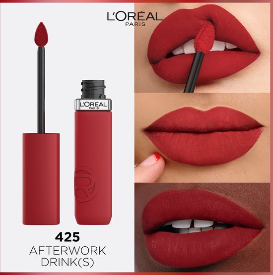 L'Oréal Paris Infaillible Matte Resistance lippenstift – Langhoudende Vloeibare Lipstick met een matte finish Verrijkt met Hyaluronzuur - 425 Afterwork Drinks - Vegan - 5ml