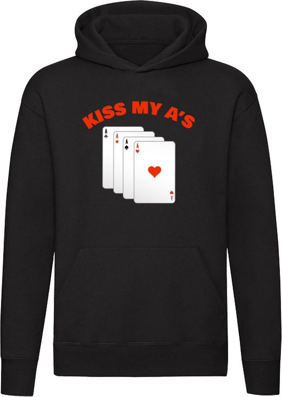 Sweat à capuche Kiss My A | Cartes | jeu de cartes | poker | Humour | drôle | Unisexe | Pull | Sweat | Capuche | Noir