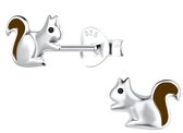 Joy|S - Zilveren eekhoorn oorbellen - 8 x 6 mm - zilver met bruine staart - kinderoorbellen