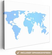Canvas Wereldkaart - 80x60 - Wanddecoratie Wereldkaart - Topografie - Blauw