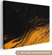 Canvasdoek - Muurdecoratie - Canvas schilderijen woonkamer - Marmer - Verf - Goud - Zwart - Marmerlook - 40x30 cm