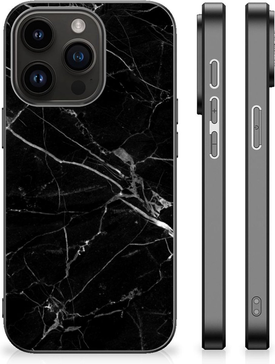 iPhone 15 Pro Marmeren Print Telefoonhoesje Marmer Zwart - Origineel Cadeau Vader