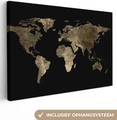Canvas Wereldkaart - 120x80 - Wanddecoratie Wereldkaart - Goud - Zwart - Aarde - Luxe