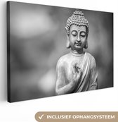 Canvas Schilderij Boeddhastandbeeld in zwart-wit - 60x40 cm - Wanddecoratie