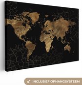 Canvas Wereldkaart - 30x20 - Wanddecoratie Wereldkaart - Marmer - Goud