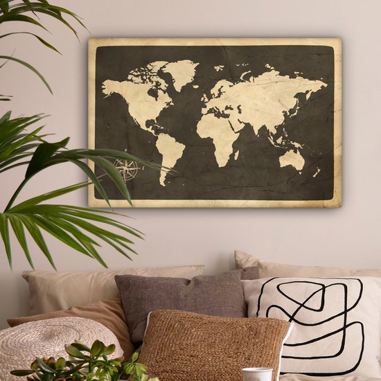 Peintures sur toile Wereldkaart - Rose des vents - Vintage - 150x100 cm - Décoration murale