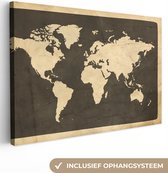 Canvas Wereldkaart - 60x40 - Wanddecoratie Wereldkaart - Vintage - Hout