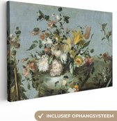 Canvas Schilderij Bloemen - Oude Meesters - Olieverf - 90x60 cm - Wanddecoratie