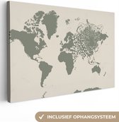 Canvas Wereldkaart - 30x20 - Wanddecoratie Wereldkaart -Dieren - Luipaard