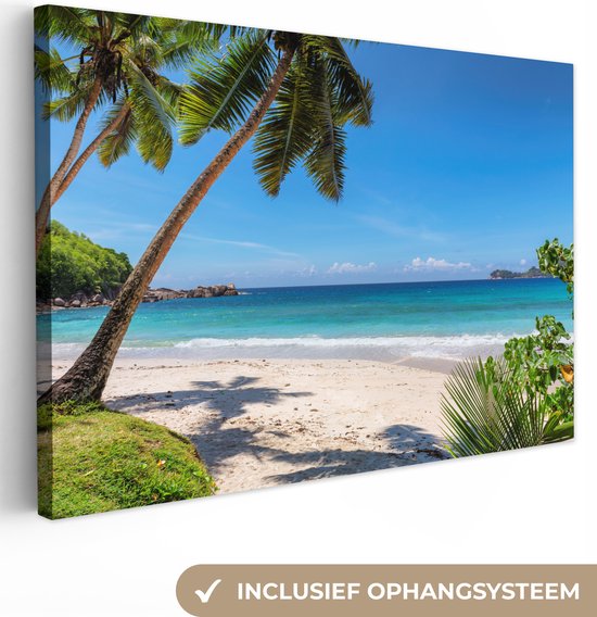 Canvas Schilderij Strand - Zee - Palmbomen - Zon - 120x80 cm - Wanddecoratie