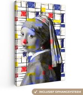 Canvas Schilderij Mondriaan - Meisje met de parel - Collage - 80x120 cm - Wanddecoratie