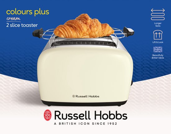 Instellingen en functies - Russell Hobbs 25160036001 - Russell Hobbs Colours Plus Broodrooster Crème 26551-56