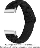 Zwart Verstelbaar Elastisch Nylon Bandje geschikt voor Fitbit Charge 5 & Charge 6 – Maat: zie maatfoto – black elastic nylon smartwatch strap - Polsbandje