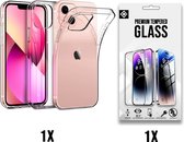 Casemania Hoesje Geschikt voor Apple iPhone 15 Plus Transparant & Glazen Screenprotector - Extra Stevig Siliconen Back Cover