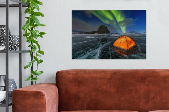 Tente sur la glace sous les aurores boréales toile 2cm 90x60 cm - Tirage photo sur toile (Décoration murale salon / chambre) / phénomènes naturels Peintures sur toile