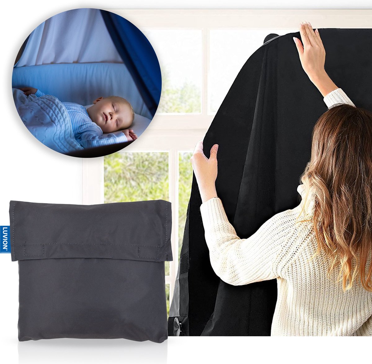 LUVION® Portable Blackout Curtain - All Black - Verduisteringsgordijn met zuignappen - Geschikt voor alle ramen tot maximaal 130x200cm