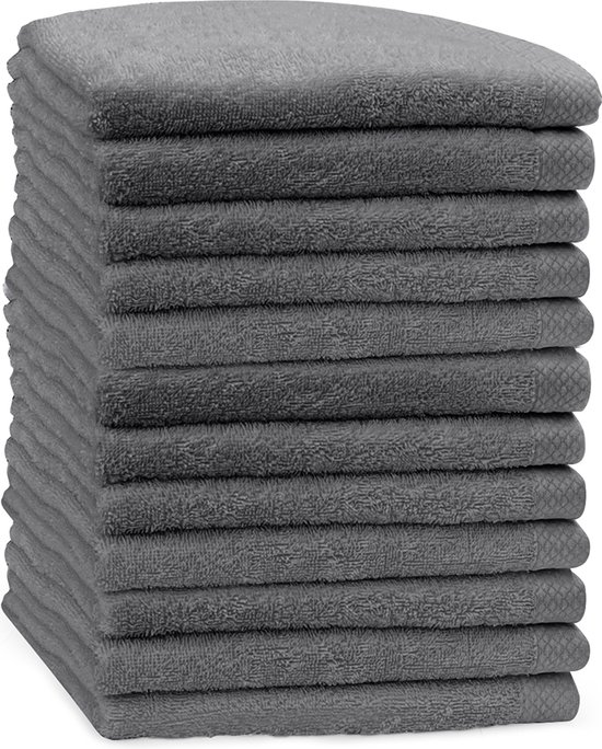 Eleganzzz Handdoek 100% Katoen 50x100cm - dark grey - Set van 12 stuks