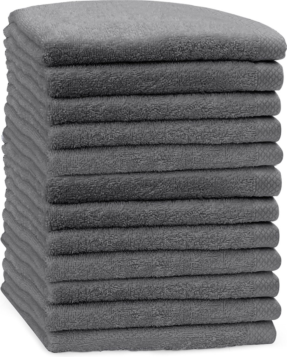 Eleganzzz Handdoeken Set - Set van 12 - Handdoek 50x100cm - 420 gr/m2 - 100% Katoen - dark grey