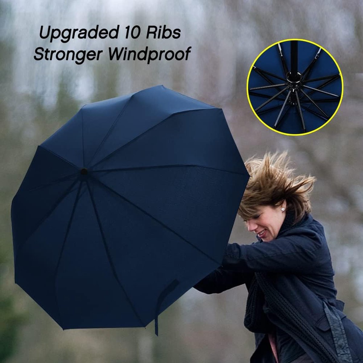 Parapluie Inversé Compact- Résistant Aux Intempéries, Parapluie Pliant Automatique Coupe-Vent, Parapluie Homme Matériau Imperméable Portée 105 Cm