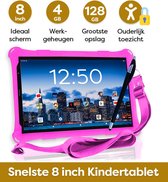 AngelTech Kindertablet PRO MAX - Snelste 8 Inch Kindertablet Op De Markt - Vanaf 3 Jaar - 4GB RAM - 64 + 64 GB Opslag - Perfect Voor School - Ouderlijk Toezicht - Ook Voor Volwassenen - 360° Fidgy Beschermhoes - Roze of Blauw